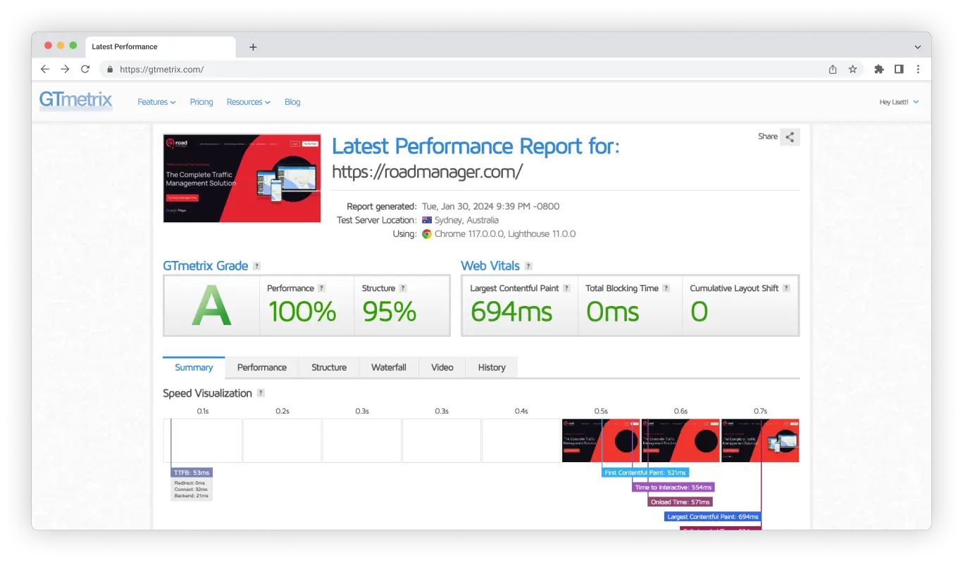 roadmanager gtmetrix